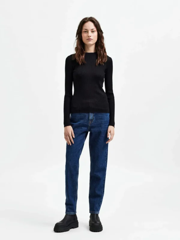 SELECTED RIBBAD STICKAD TRÖJA Black Online