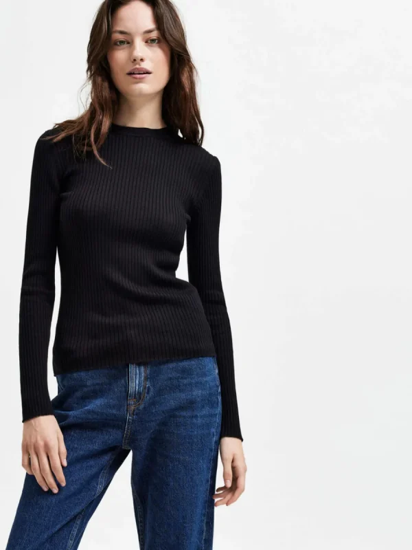 SELECTED RIBBAD STICKAD TRÖJA Black Online