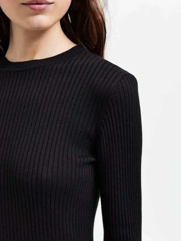 SELECTED RIBBAD STICKAD TRÖJA Black Online