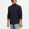 SELECTED RIBBAD TRÖJA Blue Cheap