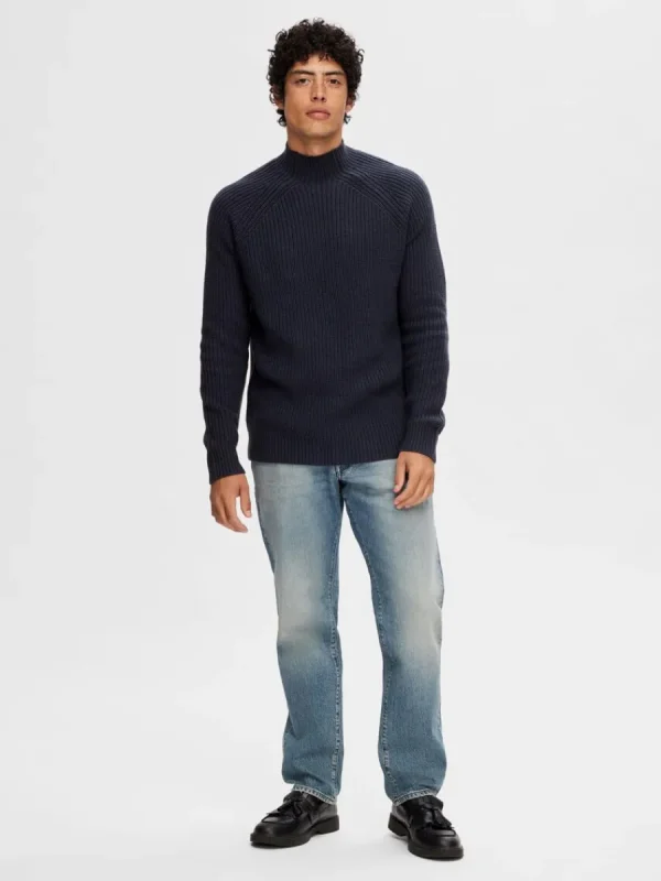 SELECTED RIBBAD TRÖJA Blue Cheap