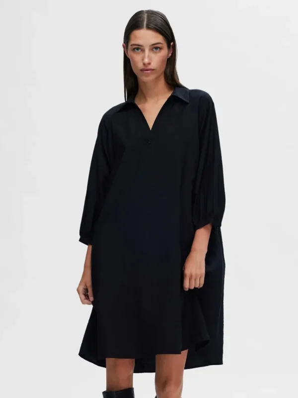 SELECTED 3/4-ÄRMAD KORT KLÄNNING Black Online