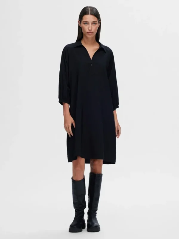 SELECTED 3/4-ÄRMAD KORT KLÄNNING Black Online
