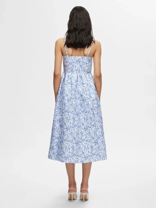SELECTED ÄRMLÖS BLOMSTERTRYCK MIDIKLÄNNING Blue Shop