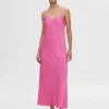 SELECTED ÄRMLÖS SATIN MAXIKLÄNNING Pink Hot