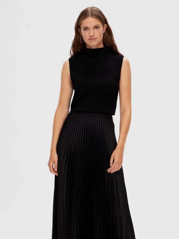 SELECTED ÄRMLÖS STICKAD TOPP Black Clearance