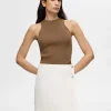 SELECTED ÄRMLÖS STICKAD TOPP Brown Discount