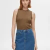 SELECTED ÄRMLÖS STICKAD TOPP Brown Best Sale