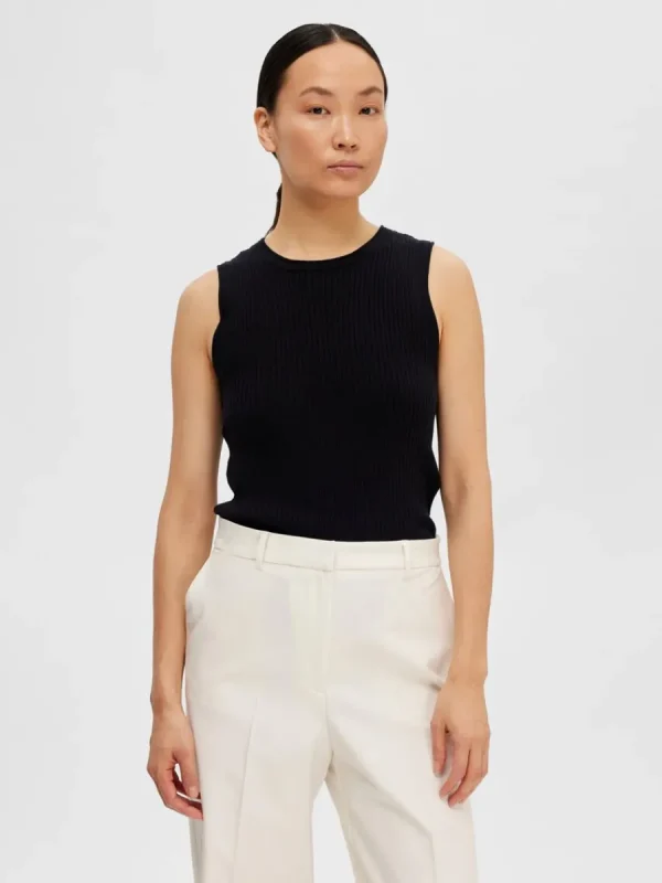 SELECTED ÄRMLÖS STICKAD TOPP Black Shop