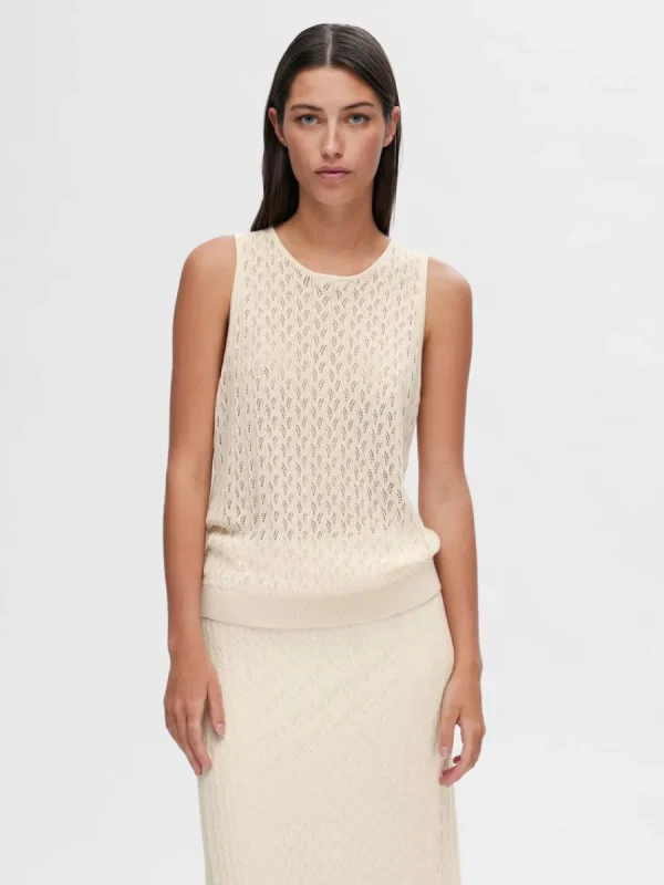 SELECTED ÄRMLÖS STICKAD TOPP Beige Hot