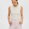 SELECTED ÄRMLÖS STICKAD TOPP Beige Online