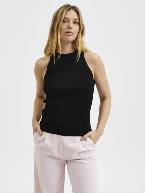 SELECTED ÄRMLÖS STICKAD TOPP Black Flash Sale