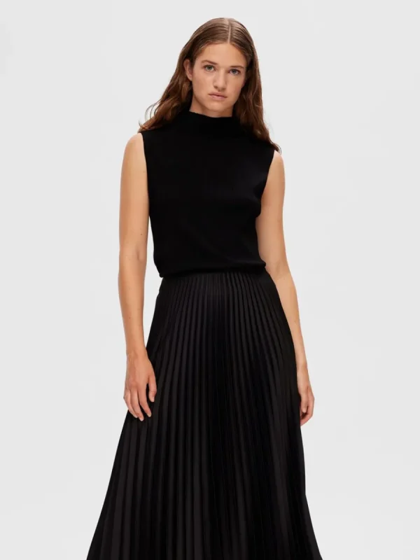 SELECTED ÄRMLÖS STICKAD TOPP Black Clearance