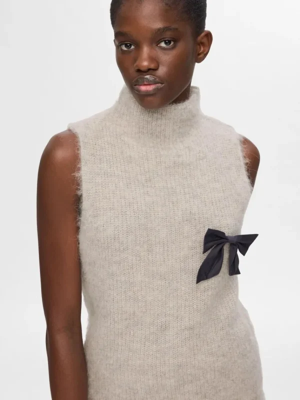 SELECTED ÄRMLÖS STICKAD TOPP Beige Sale