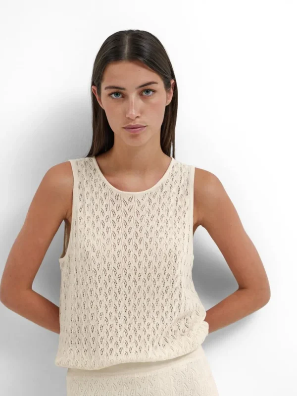 SELECTED ÄRMLÖS STICKAD TOPP Beige Hot