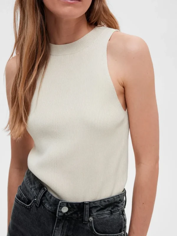 SELECTED ÄRMLÖS STICKAD TOPP Beige Discount