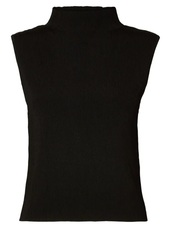 SELECTED ÄRMLÖS STICKAD TOPP Black Clearance