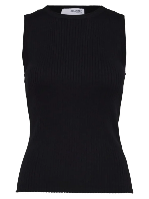 SELECTED ÄRMLÖS STICKAD TOPP Black Shop