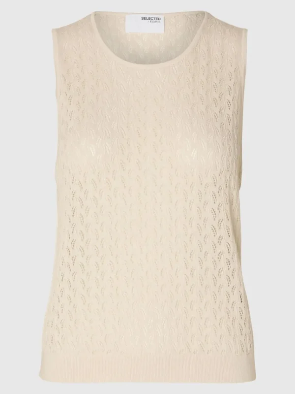 SELECTED ÄRMLÖS STICKAD TOPP Beige Hot