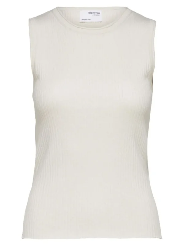 SELECTED ÄRMLÖS STICKAD TOPP Beige Online