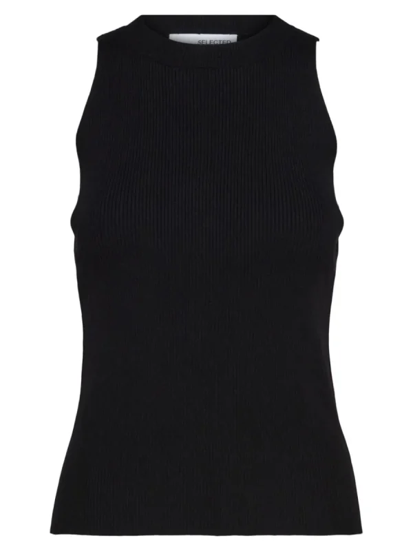 SELECTED ÄRMLÖS STICKAD TOPP Black Flash Sale