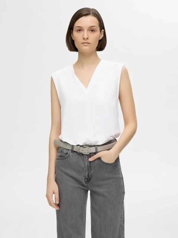 SELECTED ÄRMLÖS V-RINGAD TOPP White Best Sale