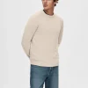 SELECTED RUNDRINGAD STICKAD TRÖJA Beige Fashion