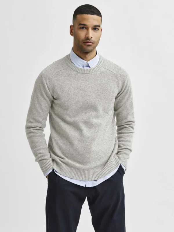 SELECTED RUNDRINGAD STICKAD TRÖJA Grey Online