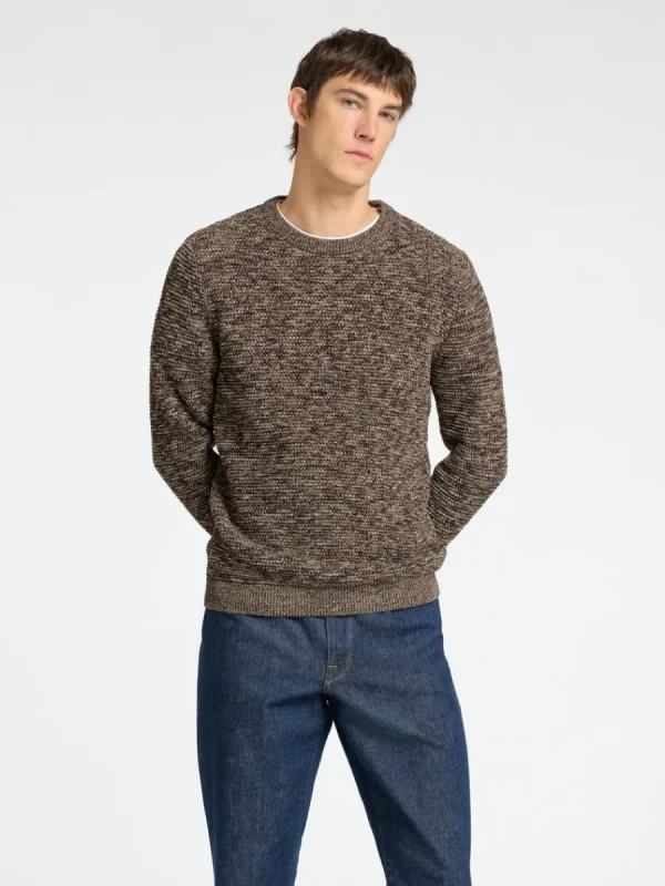SELECTED RUNDRINGAD STICKAD TRÖJA Brown Best