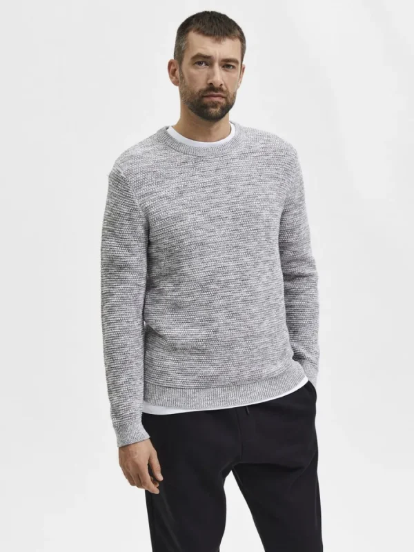 SELECTED RUNDRINGAD STICKAD TRÖJA Grey Clearance