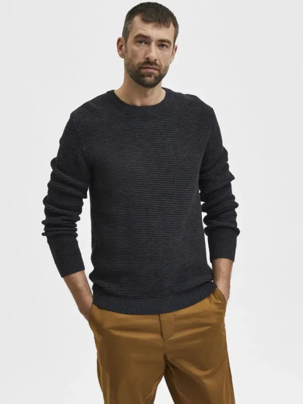 SELECTED RUNDRINGAD STICKAD TRÖJA Grey Best