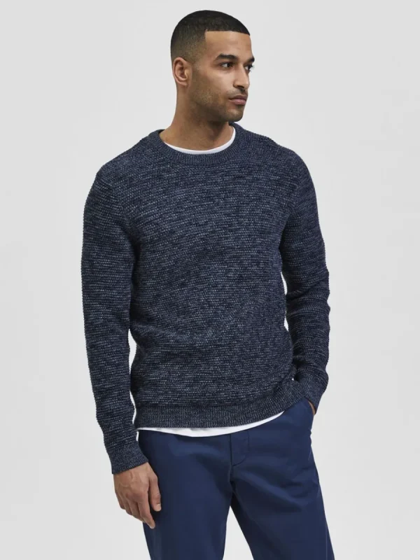 SELECTED RUNDRINGAD STICKAD TRÖJA Blue New