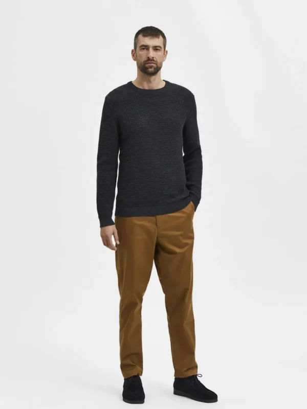 SELECTED RUNDRINGAD STICKAD TRÖJA Grey Best