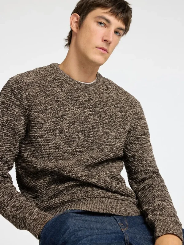 SELECTED RUNDRINGAD STICKAD TRÖJA Brown Best