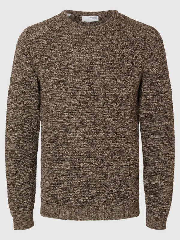 SELECTED RUNDRINGAD STICKAD TRÖJA Brown Best