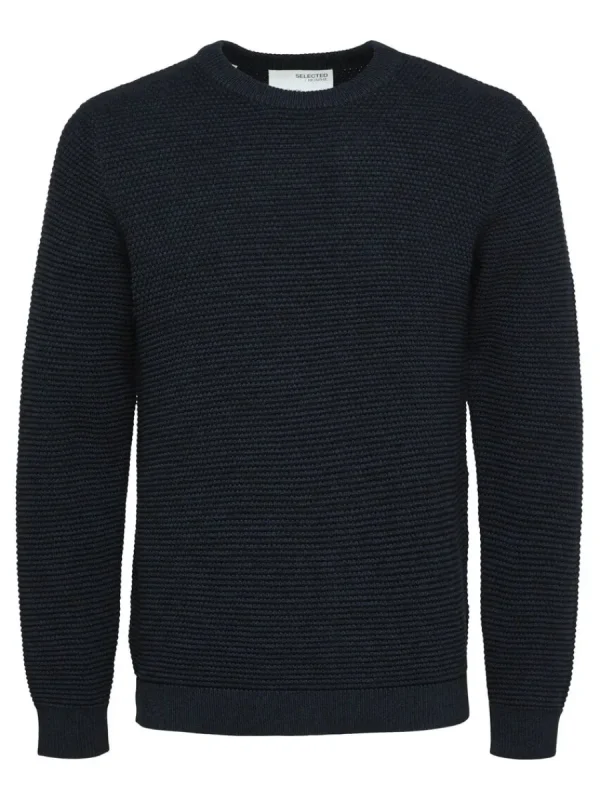 SELECTED RUNDRINGAD STICKAD TRÖJA Blue Cheap