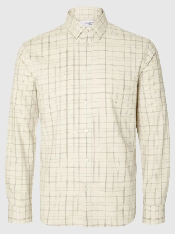 SELECTED RUTIG OINSTOPPAD LÅNGÄRMAD SKJORTA Beige Store