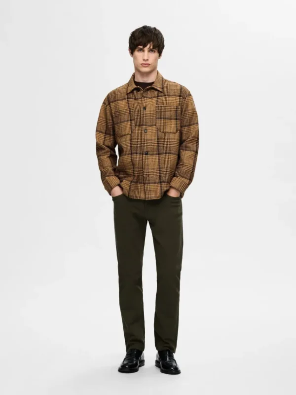 SELECTED RUTIG ÖVERSKJORTA Brown Shop