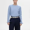 SELECTED RYNKADE ÄRMAR STICKAD TRÖJA Blue New