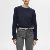 SELECTED RYNKADE ÄRMAR STICKAD TRÖJA Blue Clearance