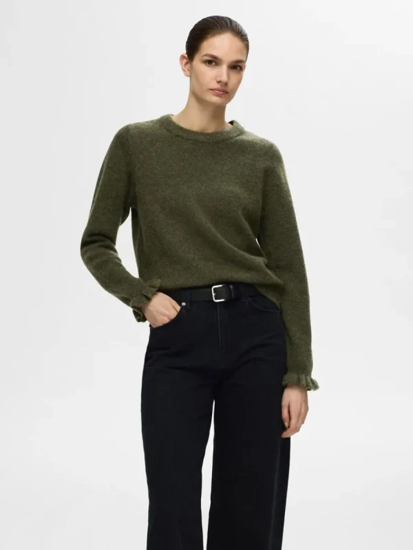 SELECTED RYNKADE ÄRMAR STICKAD TRÖJA Green Shop