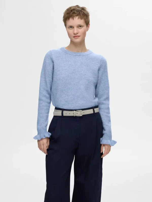 SELECTED RYNKADE ÄRMAR STICKAD TRÖJA Blue New