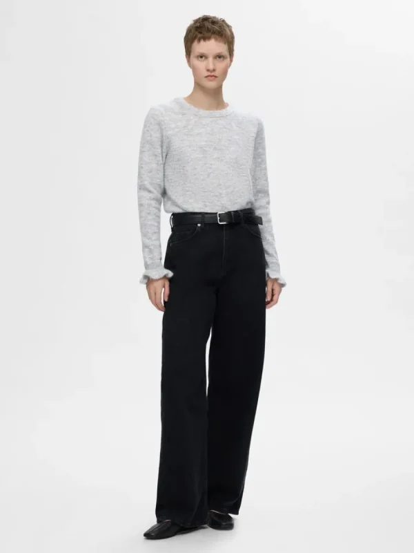 SELECTED RYNKADE ÄRMAR STICKAD TRÖJA Grey Cheap