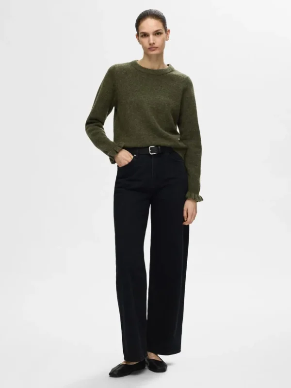 SELECTED RYNKADE ÄRMAR STICKAD TRÖJA Green Shop