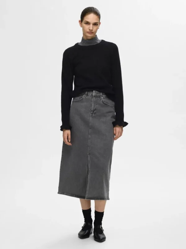 SELECTED RYNKADE ÄRMAR STICKAD TRÖJA Black Store
