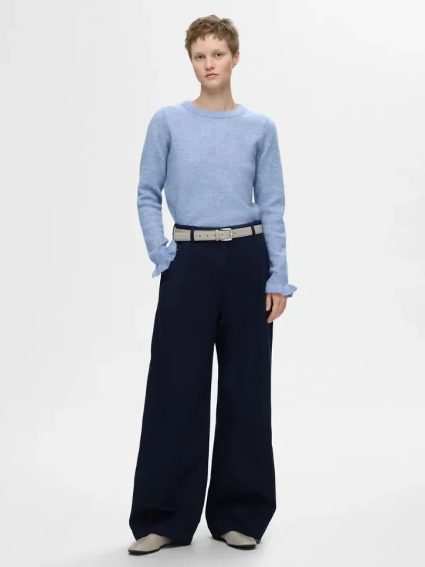 SELECTED RYNKADE ÄRMAR STICKAD TRÖJA Blue New