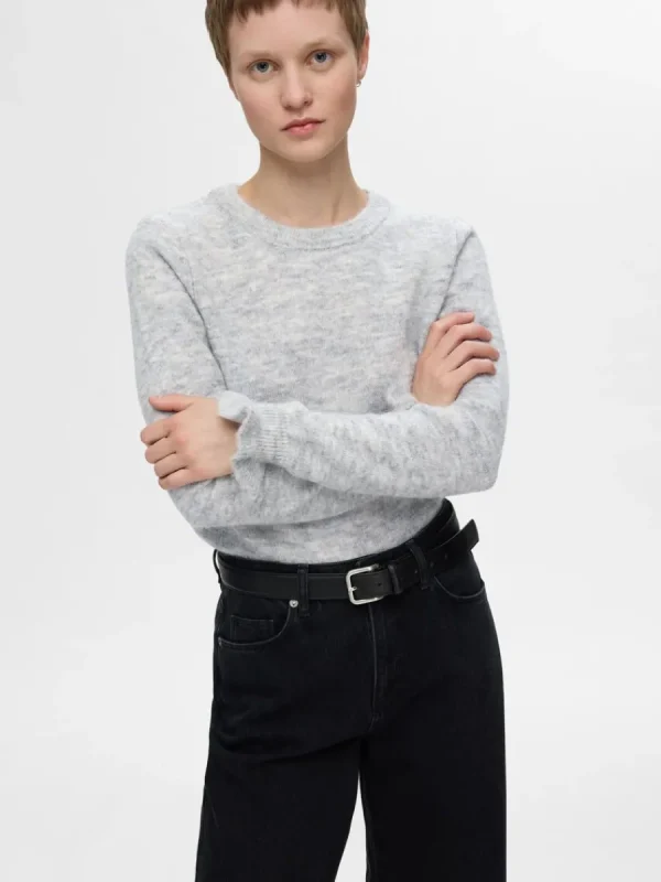 SELECTED RYNKADE ÄRMAR STICKAD TRÖJA Grey Cheap