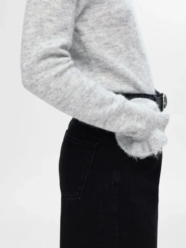 SELECTED RYNKADE ÄRMAR STICKAD TRÖJA Grey Cheap