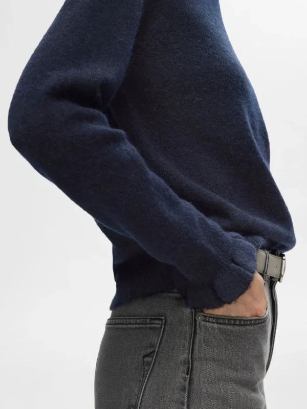 SELECTED RYNKADE ÄRMAR STICKAD TRÖJA Blue Clearance