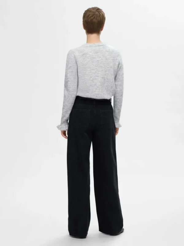 SELECTED RYNKADE ÄRMAR STICKAD TRÖJA Grey Cheap